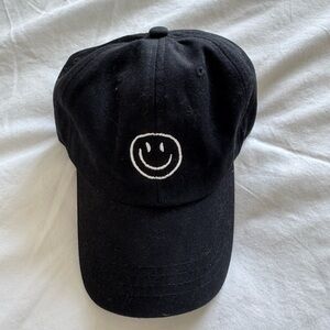 Black Baseball Cap with Smiley Face